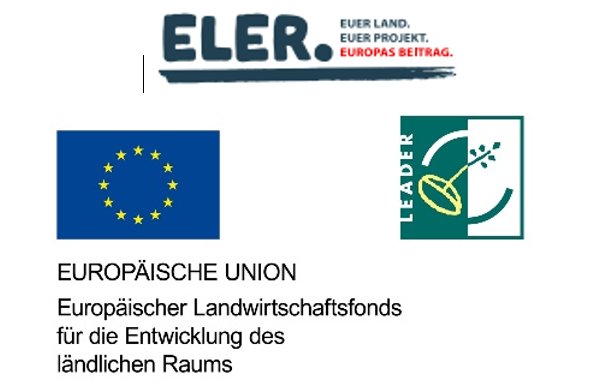 Logo ELER. Europäische Union, Europäischer Landwirtschaftsfonds für die Entwicklung des ländlichen Raums. EU-Land, Ihr Projekt, Europas Beitrag.