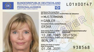 Vordere Seite eines Personalausweises